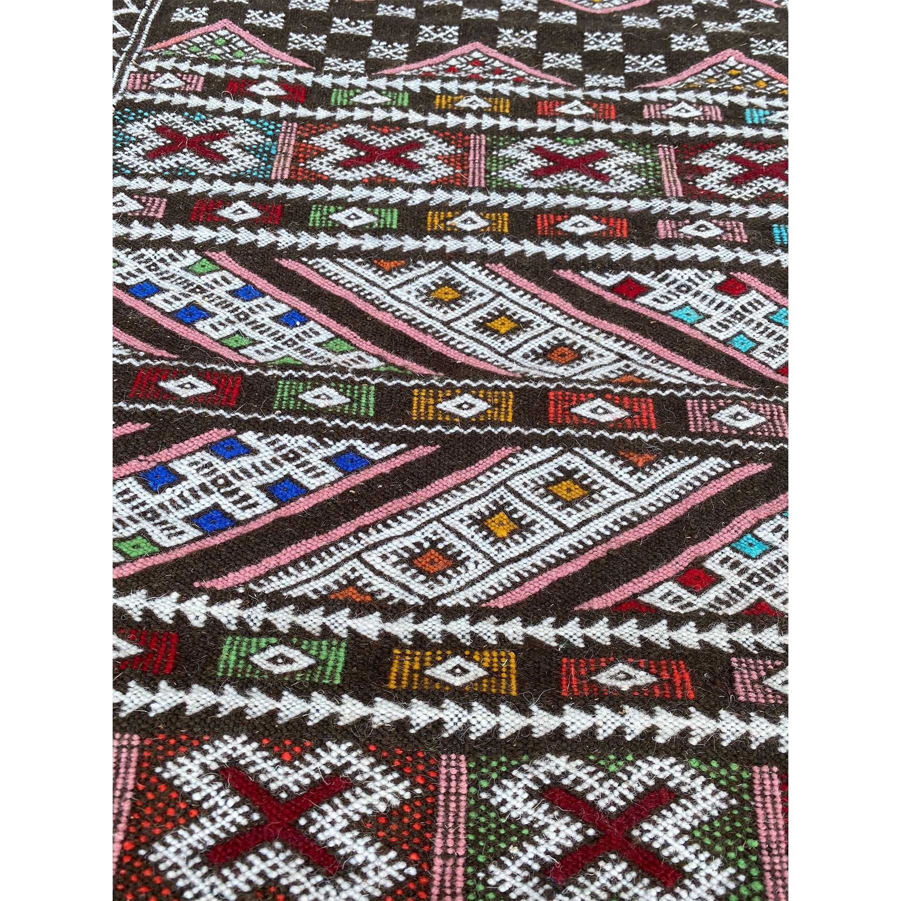Brown flat woven Moroccan berber kilim throw rug - Kantara | Moroccan Rugs