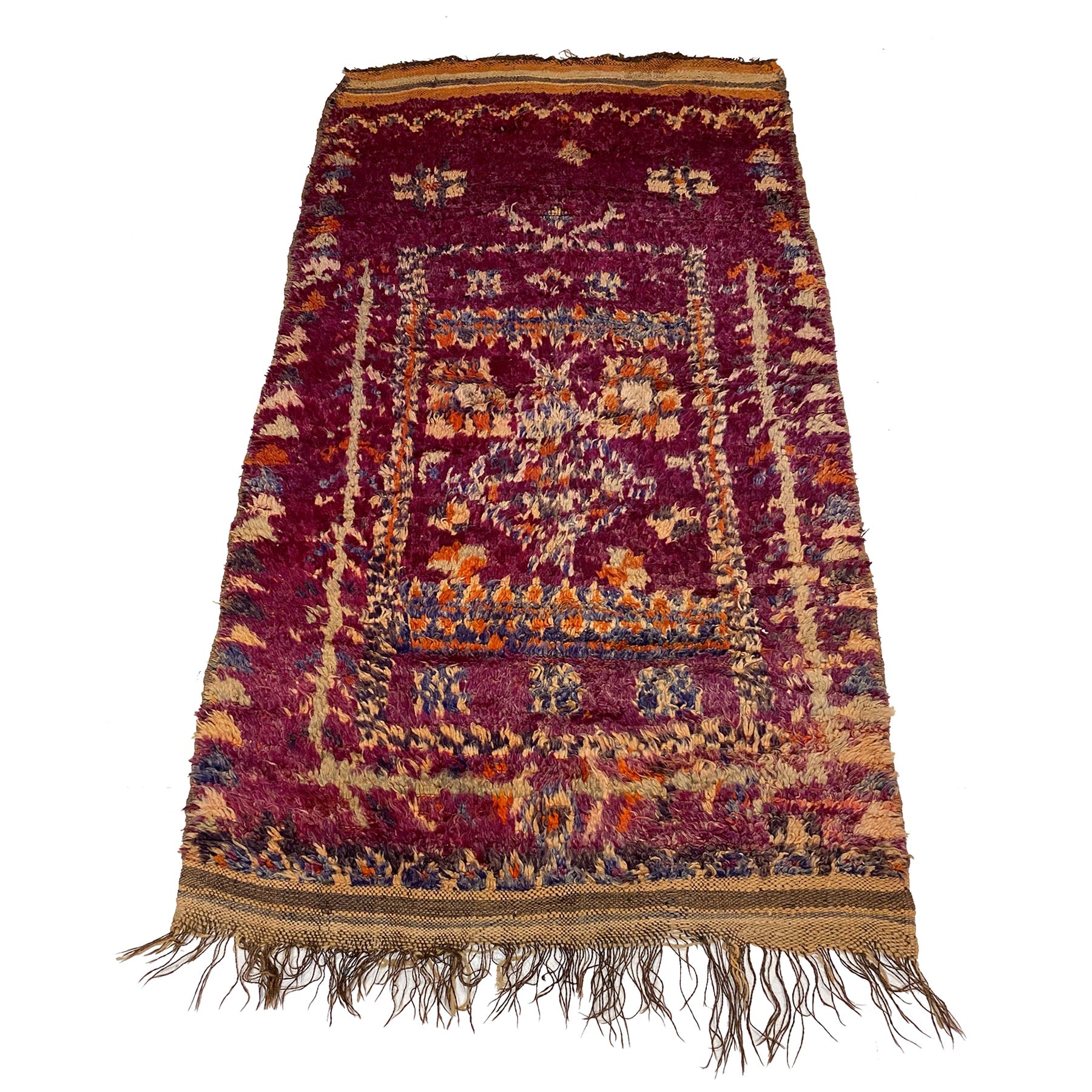 Purple Moroccan entryway rug with orange and beige details - Kantara | Moroccan Rugs