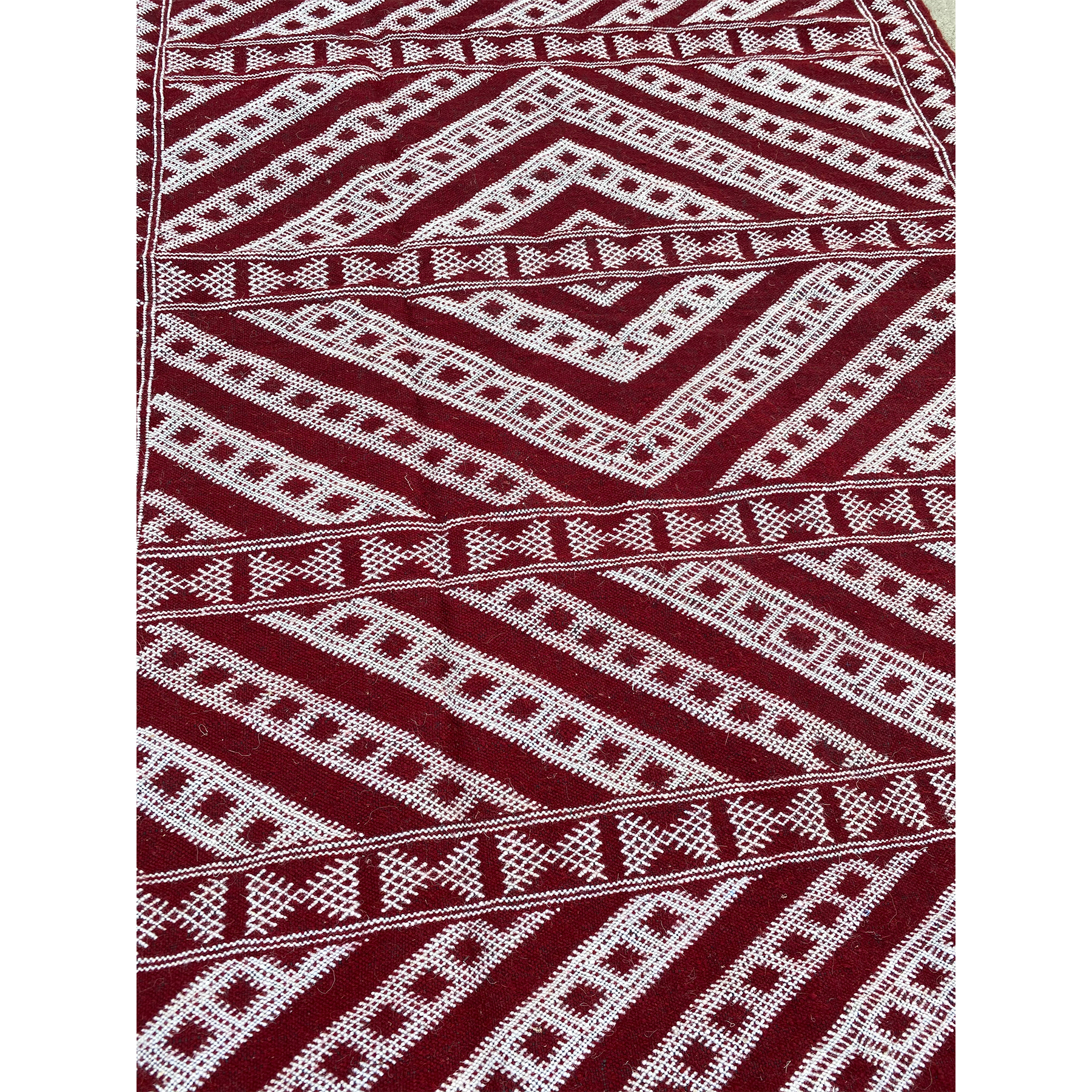 White and red geometric Moroccan berber flatweave rug - Kantara | Moroccan Rugs