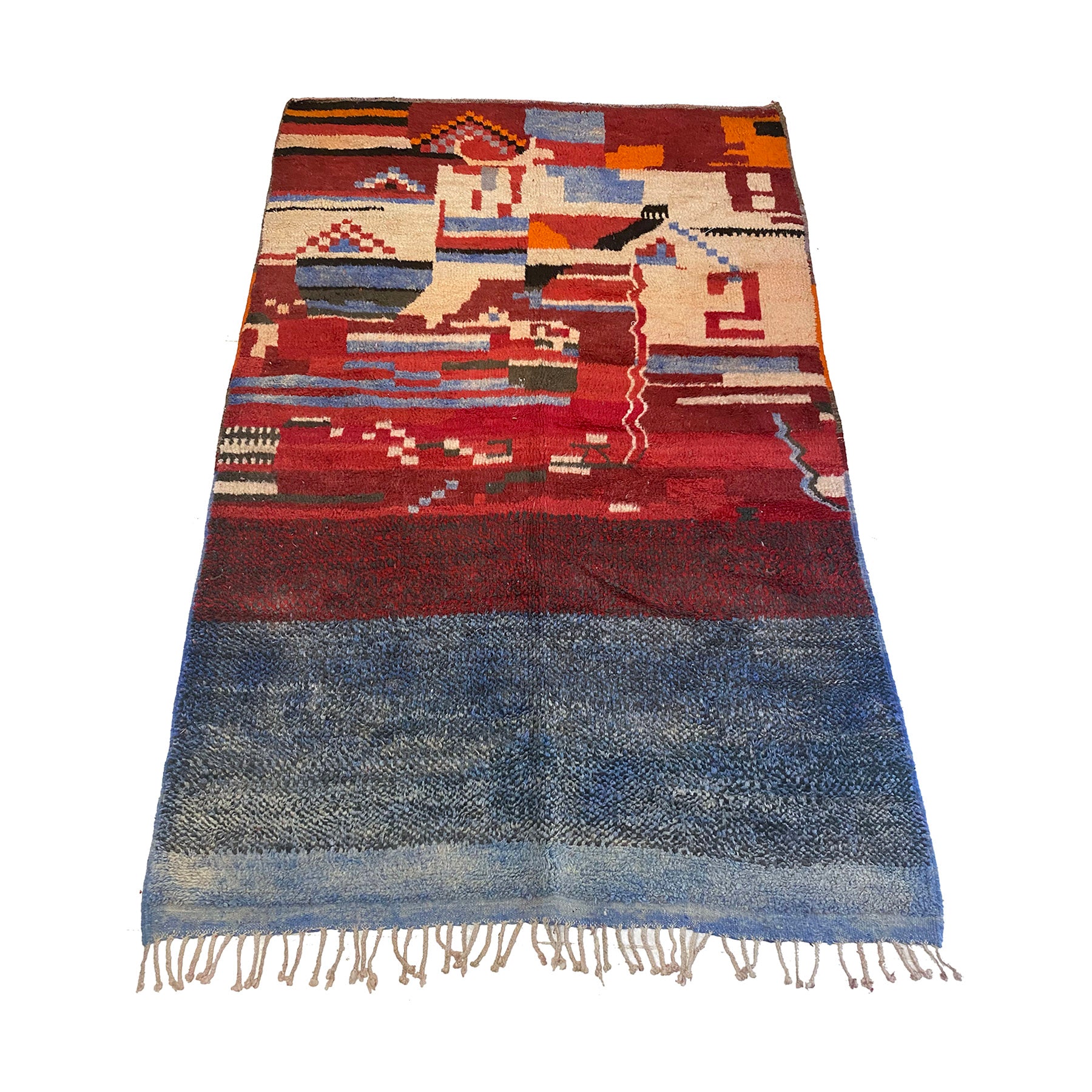 Blue and red Moroccan art deco living room area rug - Kantara | Moroccan Rugs