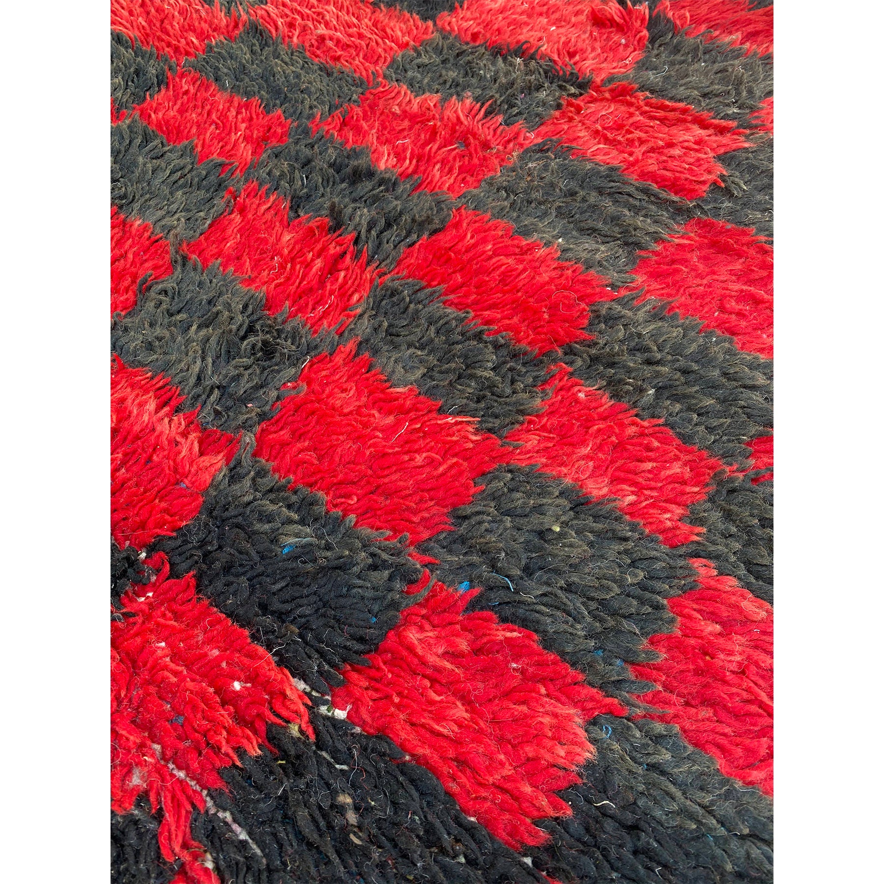 Vintage Moroccan throw rug with checkerboard print in red & black - Kantara | Moroccan Rugs
