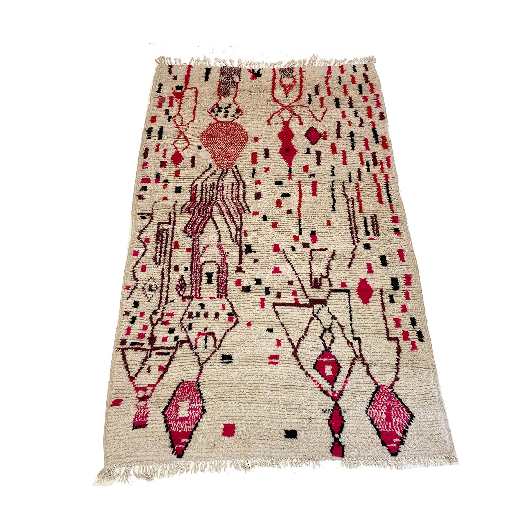 Pink and white Moroccan Azilal rug with abstract pattern - Kantara | Moroccan Rugs