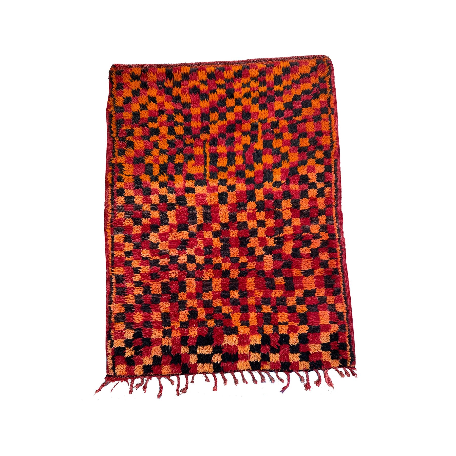 Red, orange, and yellow Moroccan checkerboard throw rug - Kantara | Moroccan Rugs