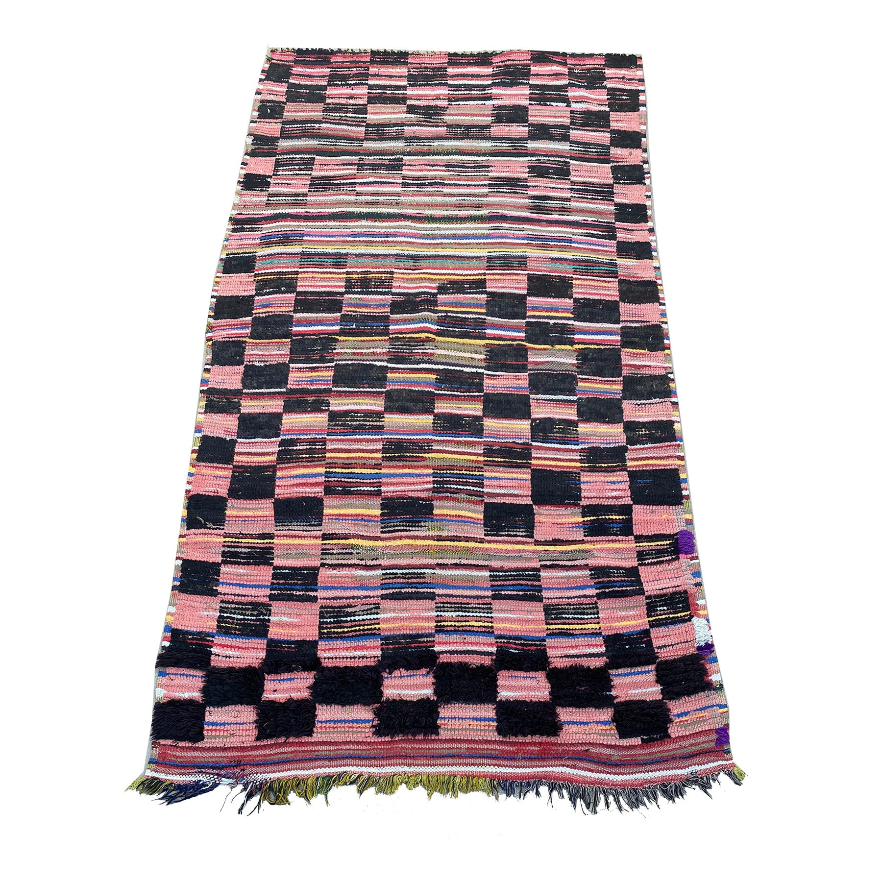 Pink and black Moroccan checkerboard rug - Kantara | Moroccan Rugs