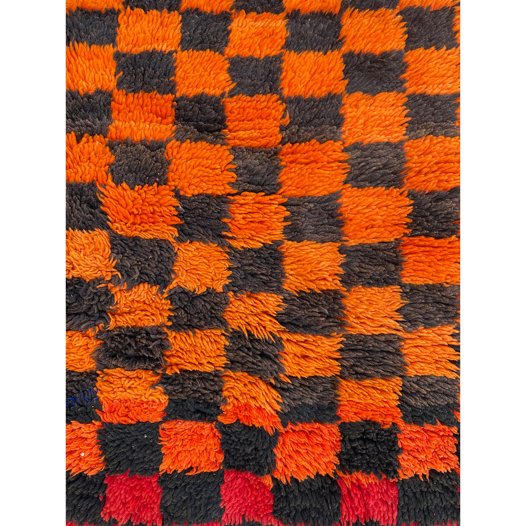 Vintage faded red and orange checkerboard print Moroccan living room rug - Kantara | Moroccan Rugs