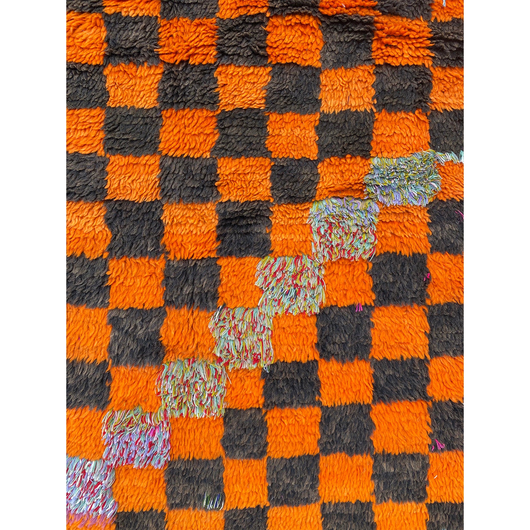 Orange and black art deco Moroccan berber checkerboard print rug - Kantara | Moroccan Rugs
