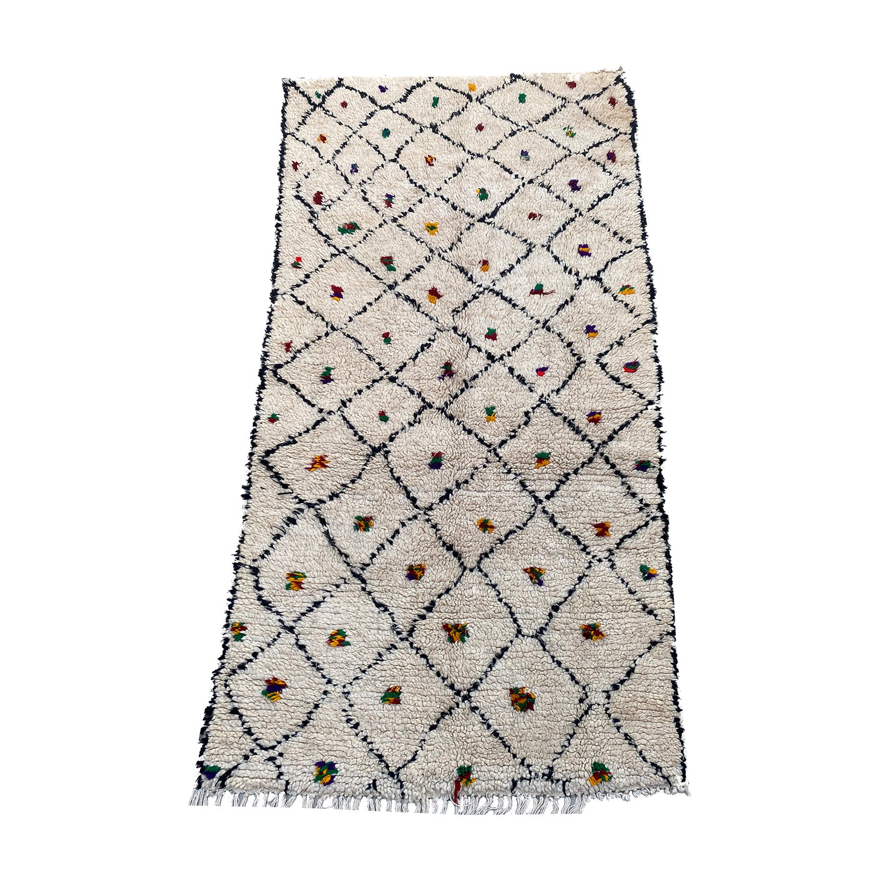 Hand woven white and black vintage Moroccan trellis rug - Kantara | Moroccan Rugs 