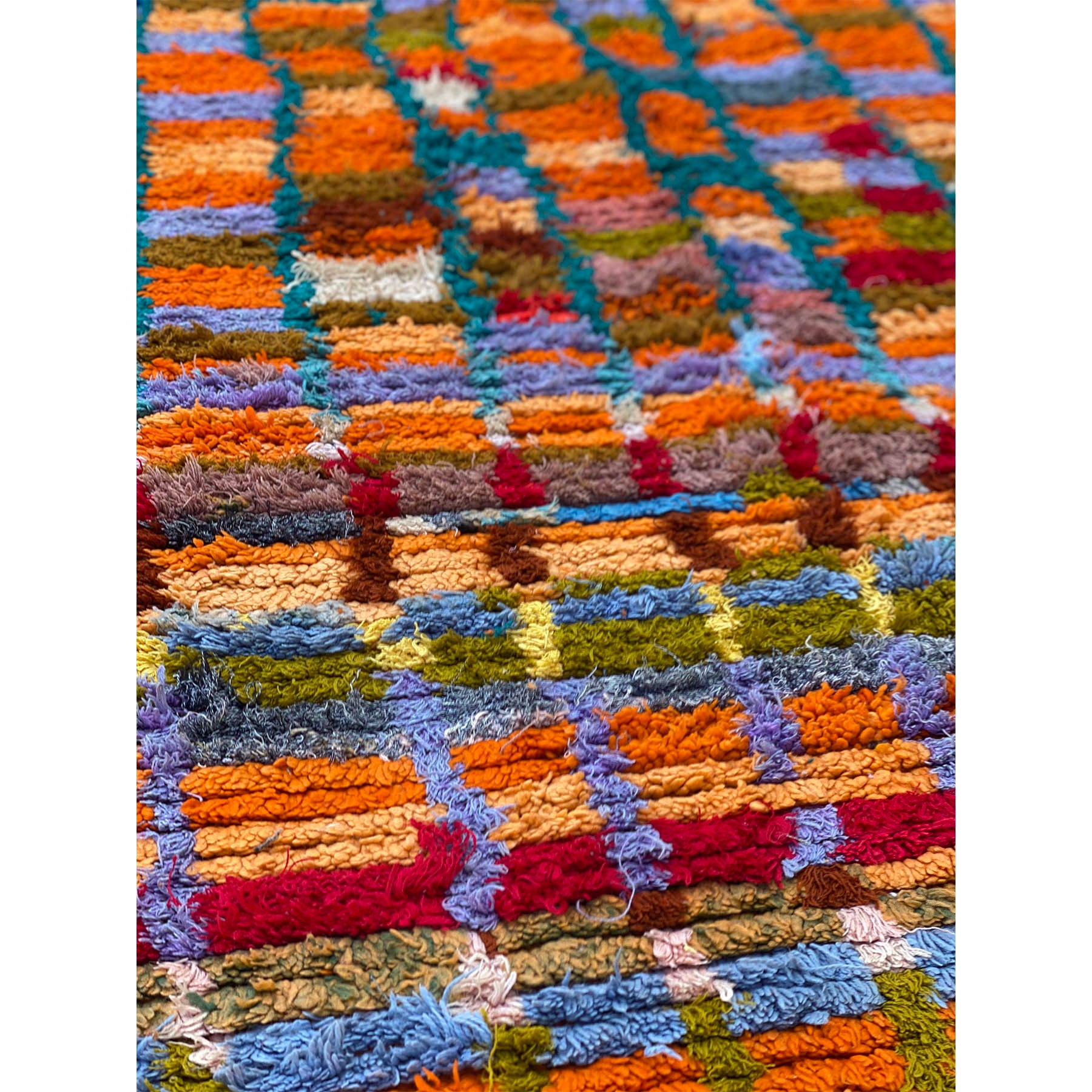Handknotted colorful Moroccan pile rug with flatwoven section - Kantara | Moroccan Rugs