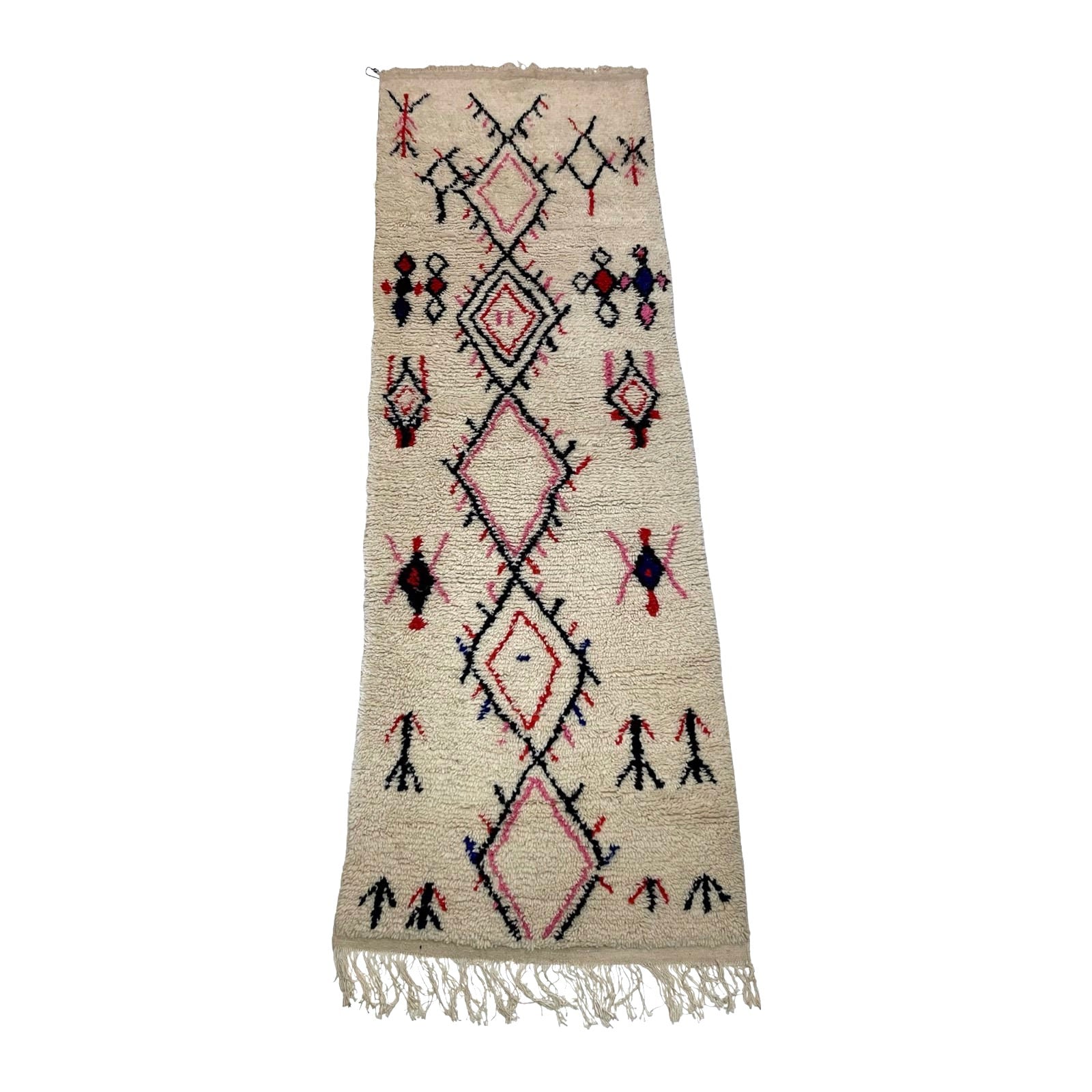 White Azilal style Moroccan runner with pink details - Kantara | Moroccan Rugs