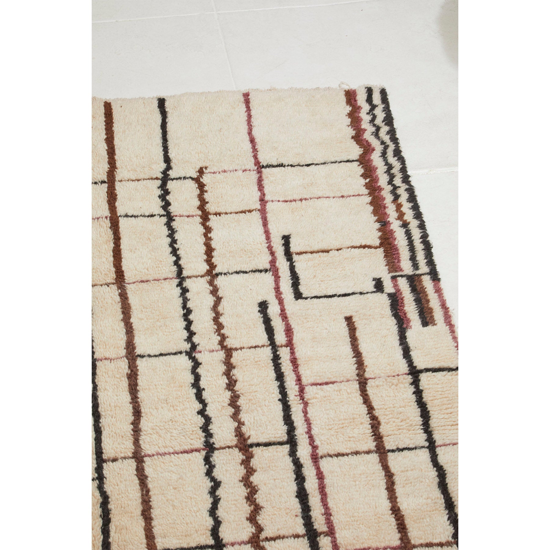 White, brown, and black Moroccan Azilal style area rug - Kantara | Moroccan Rugs