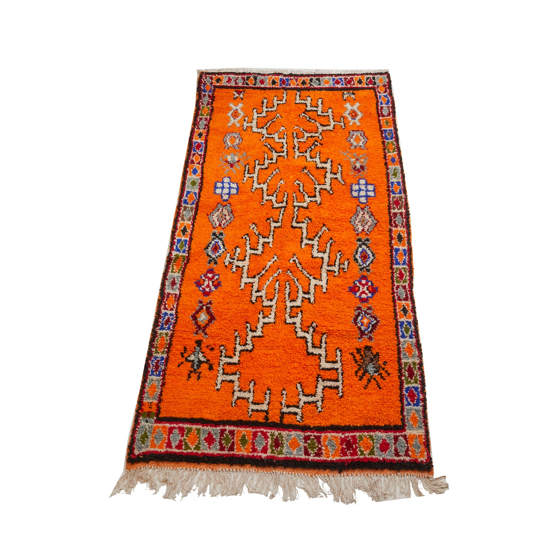 Orange Moroccan Azilal rug with colorful border - Kantara | Moroccan Rugs