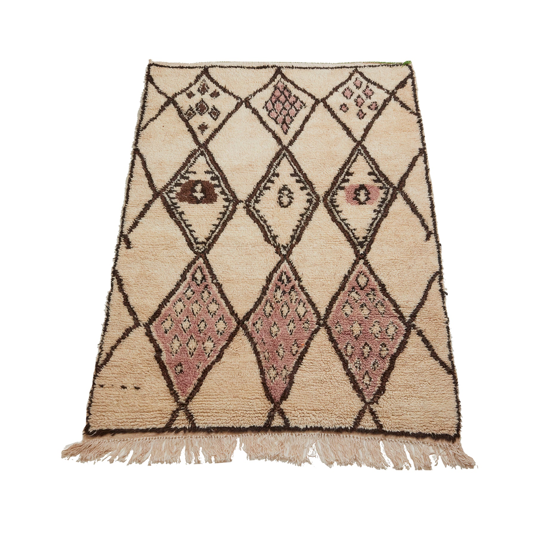 White Moroccan berber diamond rug with pink details - Kantara | Moroccan Rugs