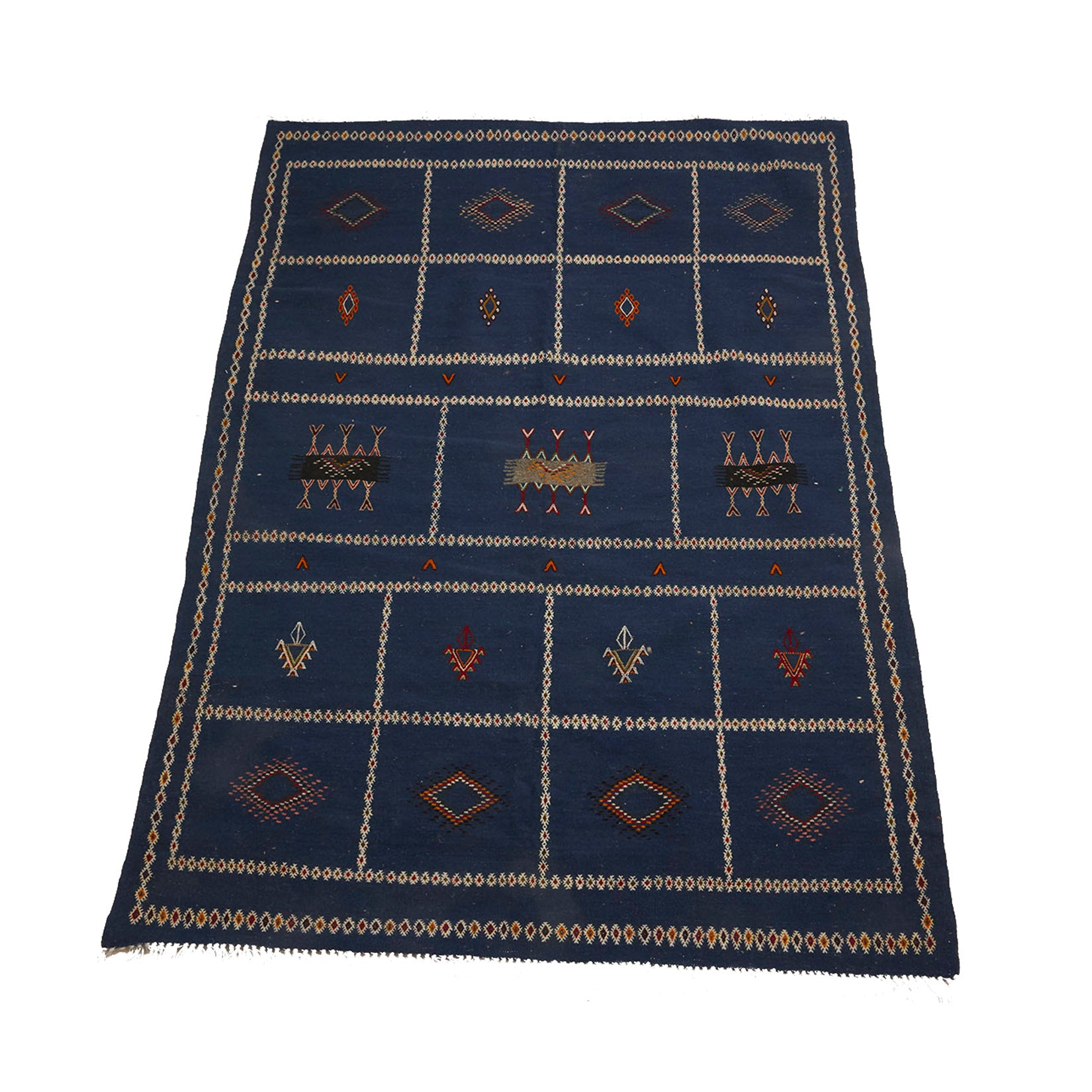 Navy blue Moroccan flatweave kilim entryway rug - Kantara | Moroccan Rugs
