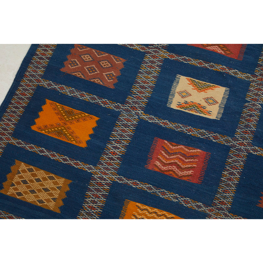 Authentic Akhanif style Moroccan flatweave kilim in navy blue - Kantara | Moroccan Rugs