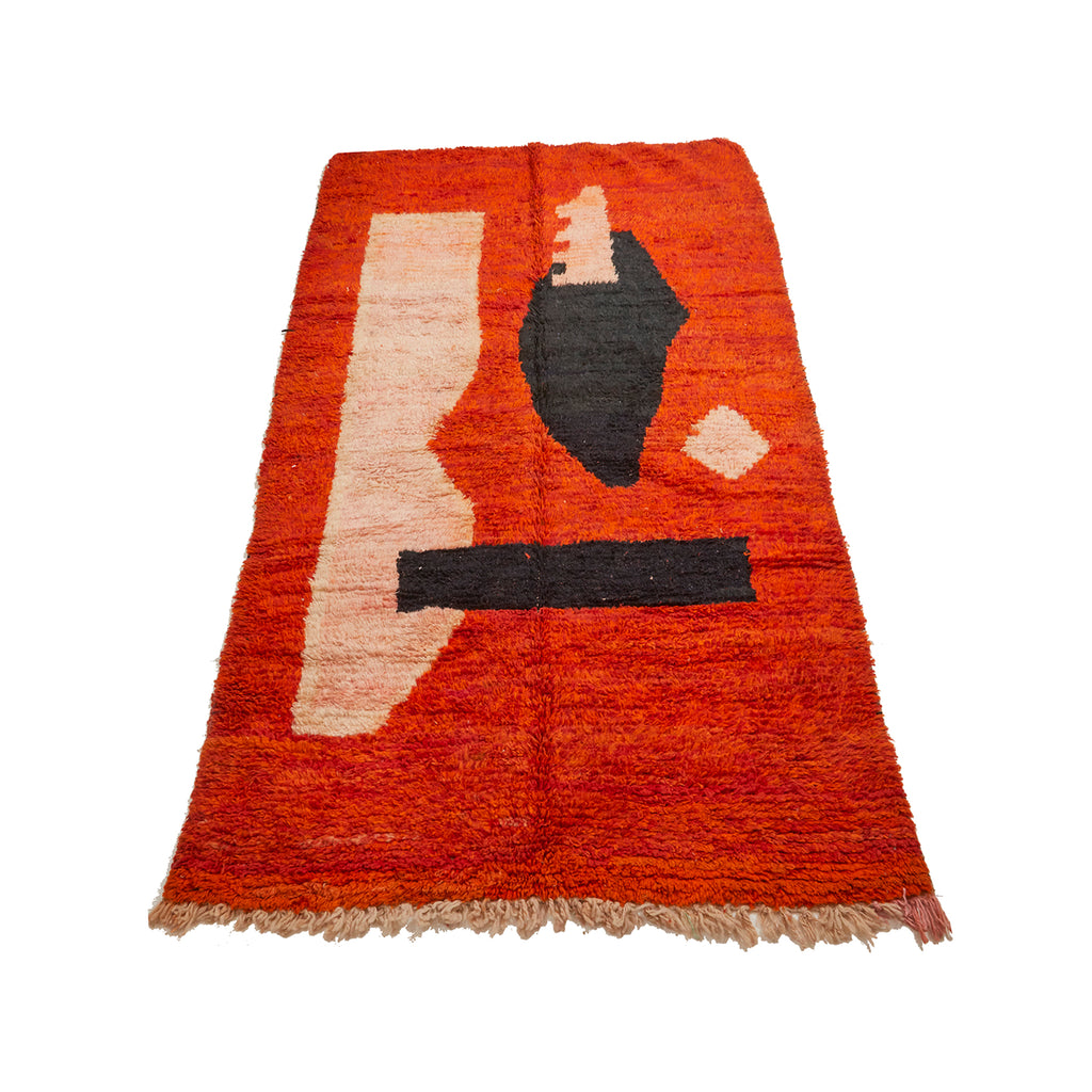Modern art deco orange Moroccan rug with black and white design - Kantara | Moroccan Rugs