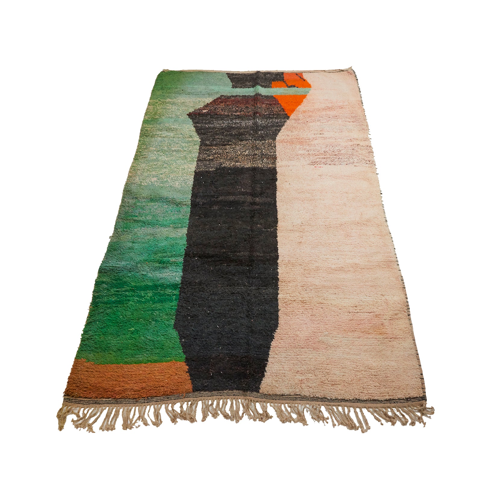 One of a kind Moroccan area rug in white, black, and green - Kantara | Moroccan Rugs