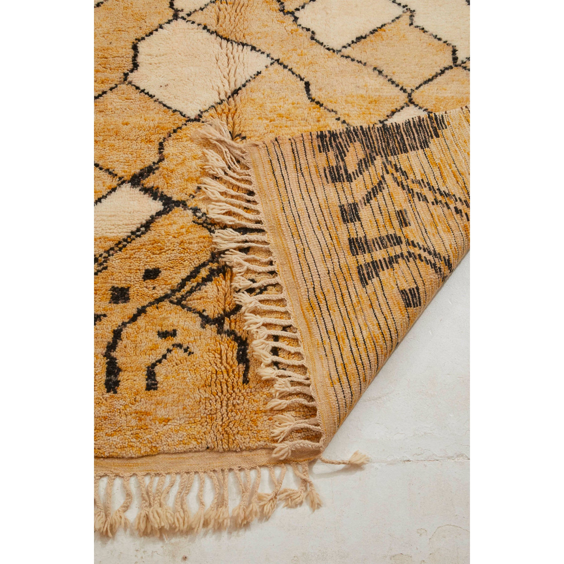 HEBA - Abstract Moroccan area rug with designs in goldenrod yellow