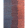 Closeup shot of this Moroccan runner rug with blue purple orange and cream vertical bands of color