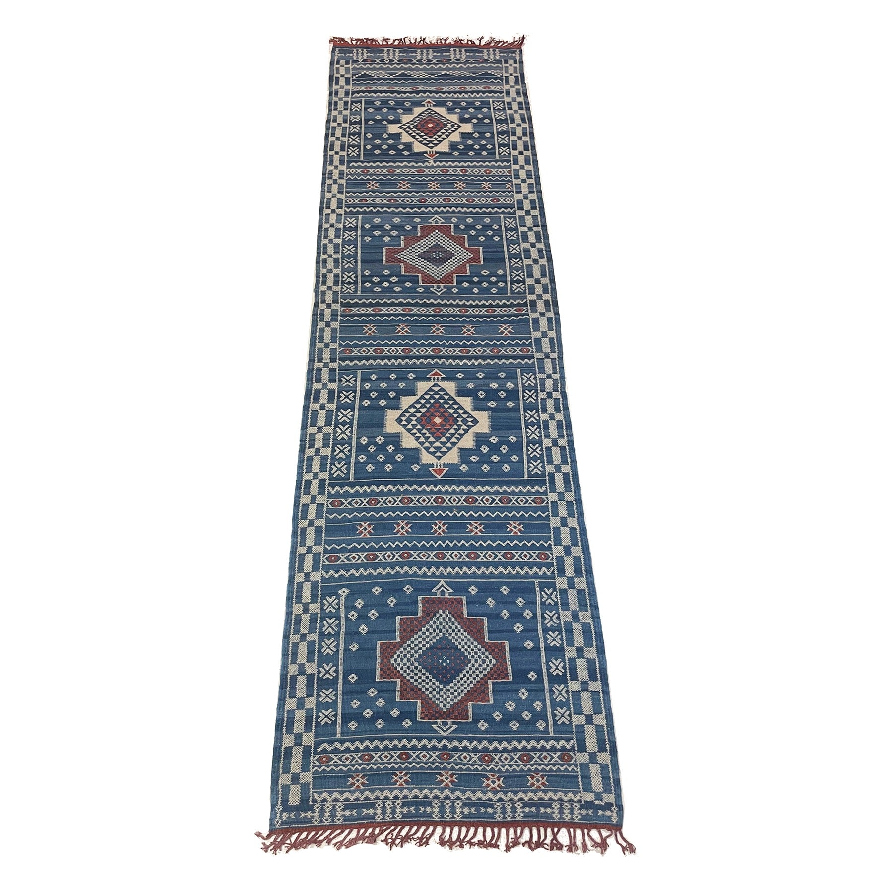 Traditional Moroccan kilim runner rug in blue - Kantara | Moroccan Rugs