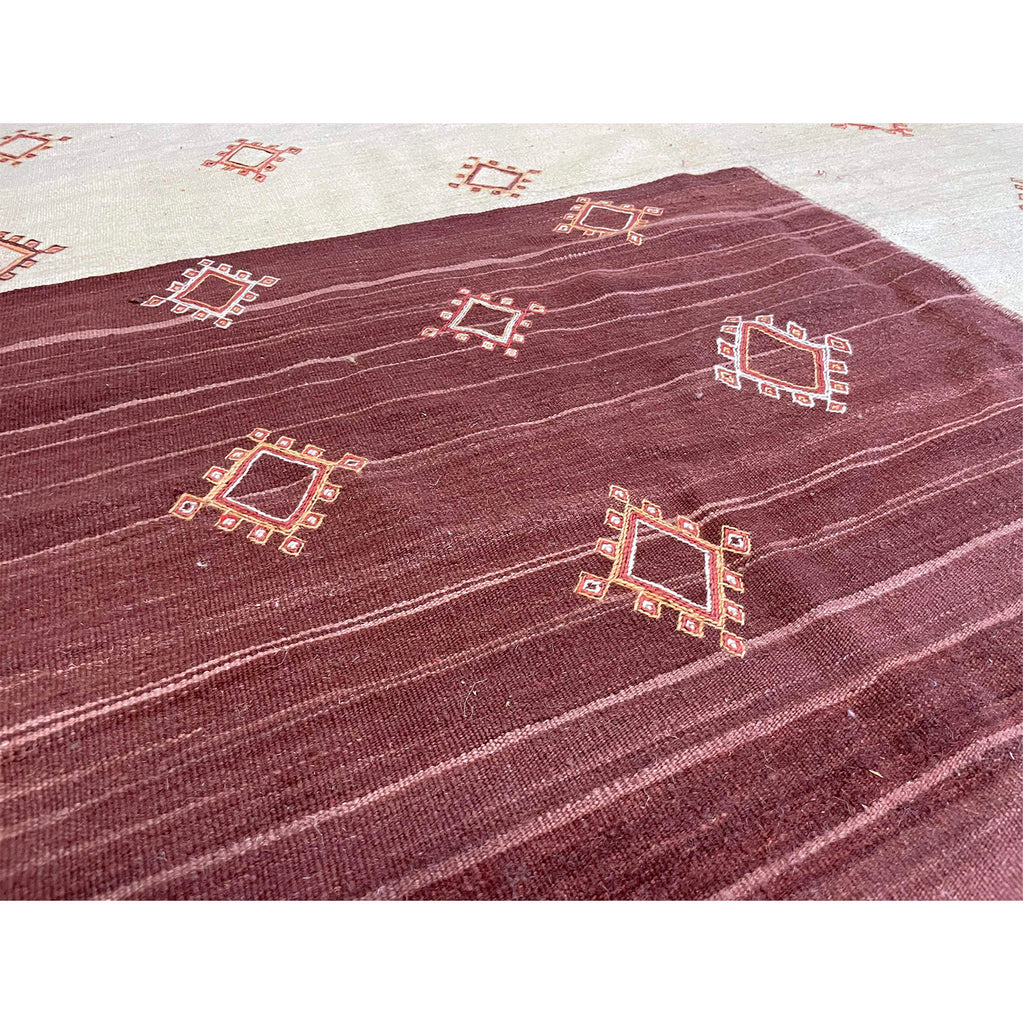 Modern art deco Moroccan kilim area rug in red and white - Kantara | Moroccan Rugs