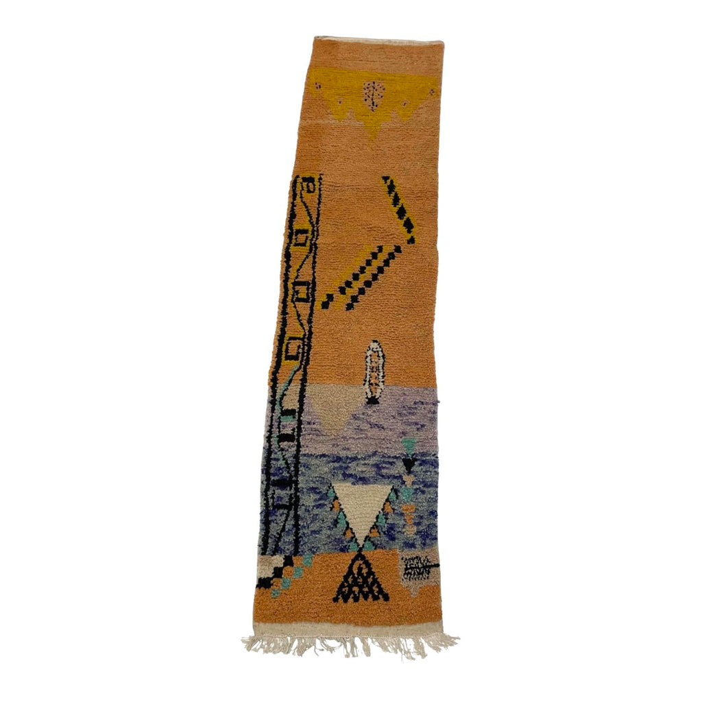Abstract mustard yellow Moroccan runner rug - Kantara | Moroccan Rugs