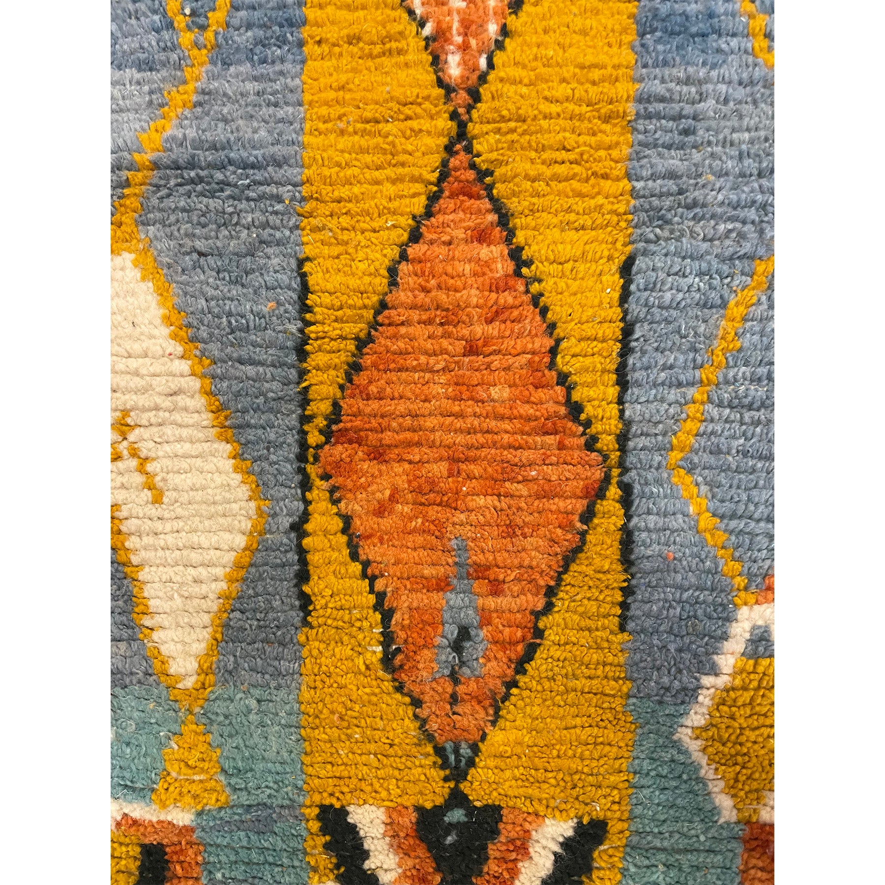 Handknotted yellow and blue Moroccan berber runner rug - Kantara | Moroccan Rugs