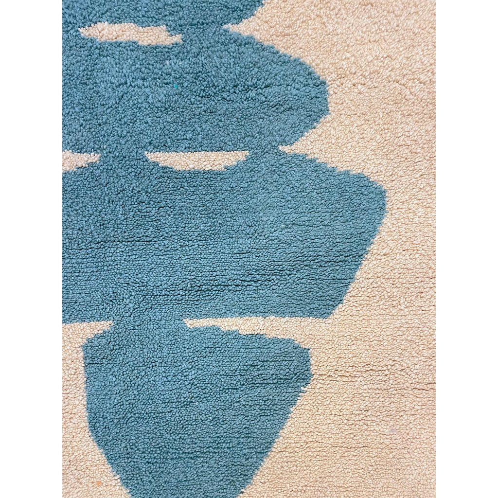 Cream colored Moroccan runner rug with blue design - Kantara | Moroccan Rugs