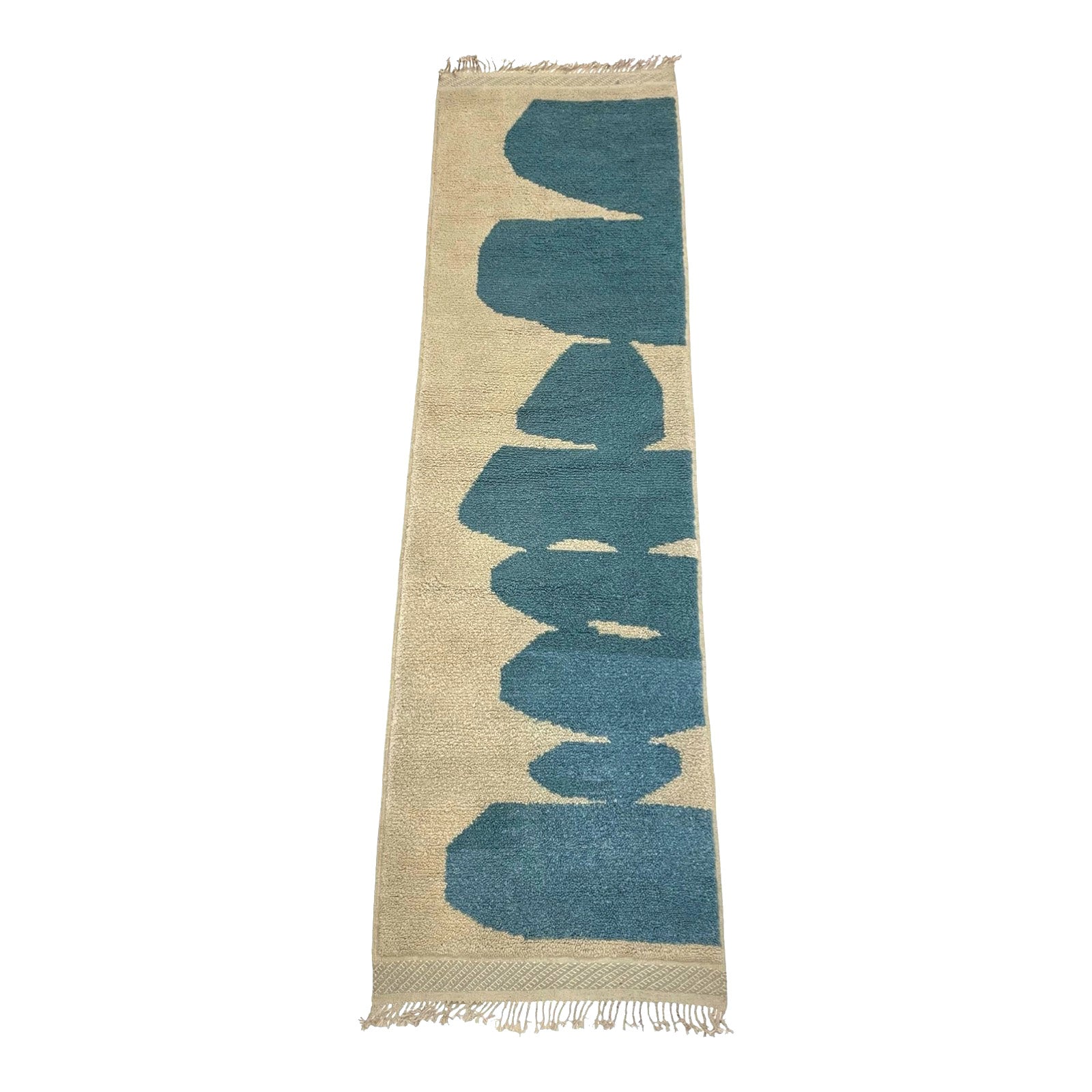 Custom made white and blue Moroccan runner rug - Kantara | Moroccan Rugs