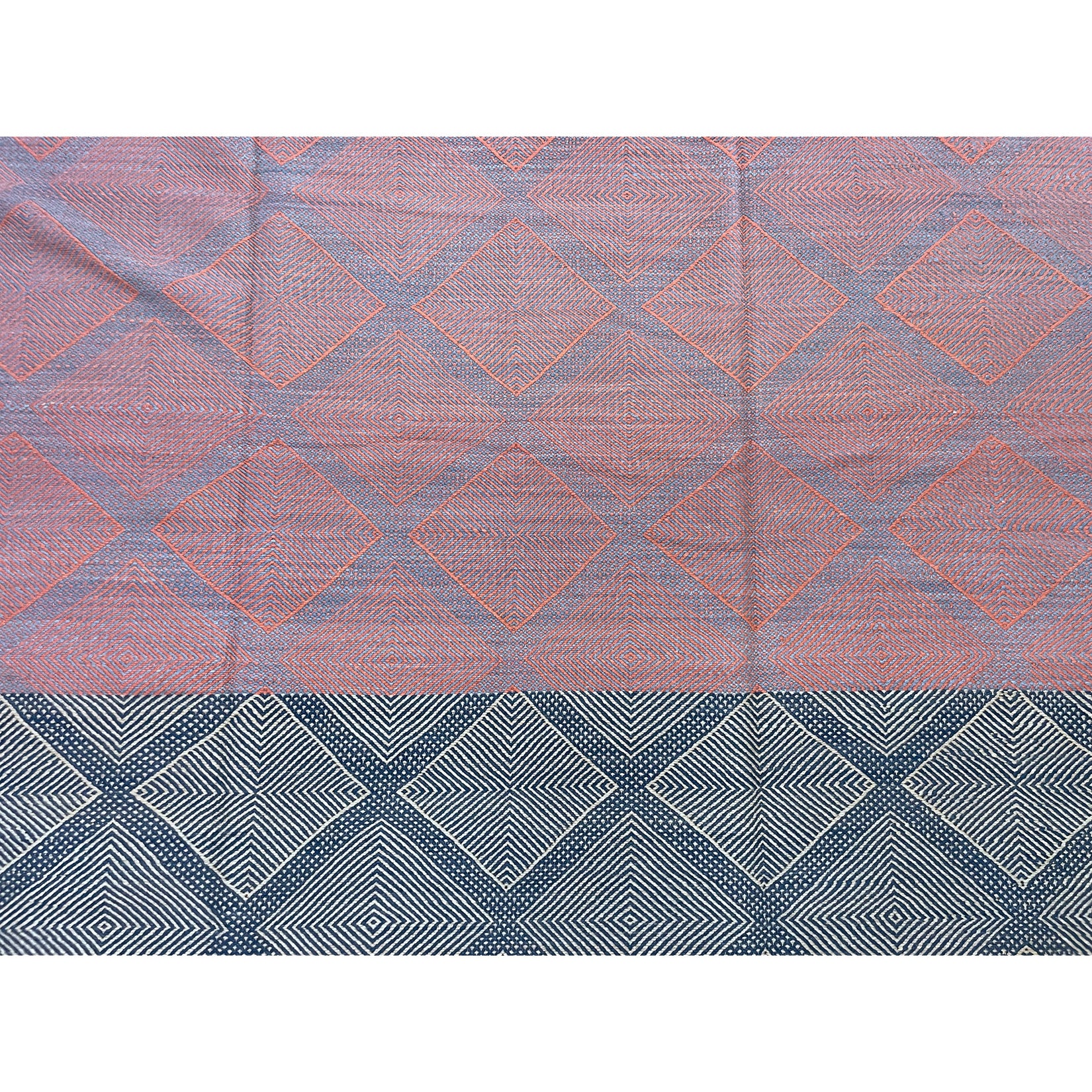 Contemporary flatwoven Moroccan diamond rug in pink, purple, and blue - Kantara | Moroccan Rugs
