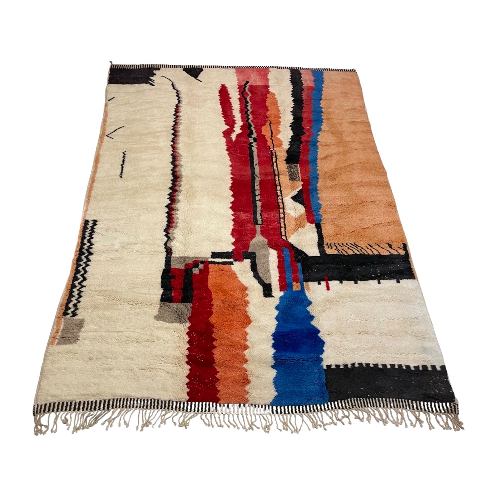 Oversized Moroccan rug in white with colorful details - Kantara | Moroccan Rugs