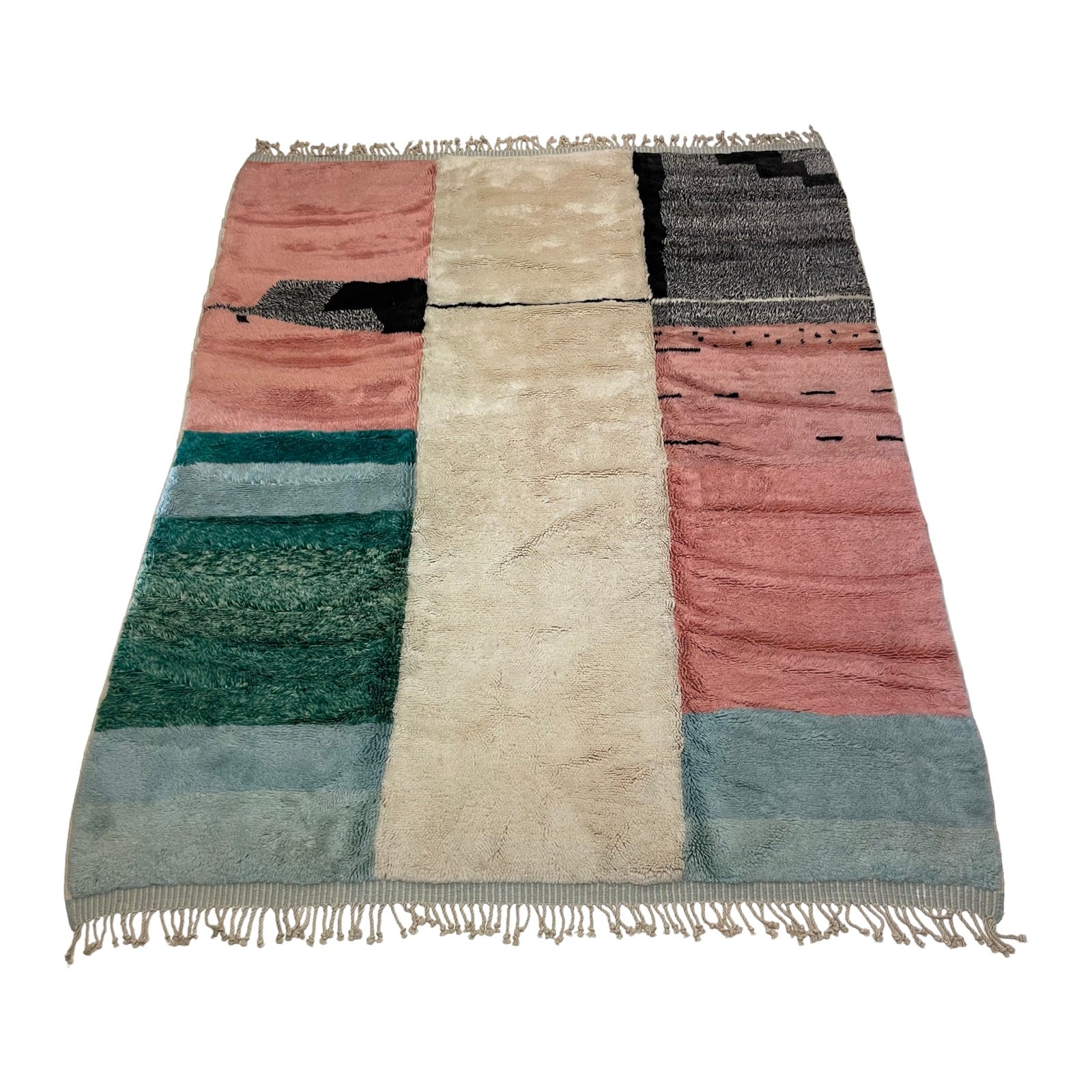 Oversize Moroccan rug in white, black, pink, blue, and seafoam green - Kantara | Moroccan Rugs