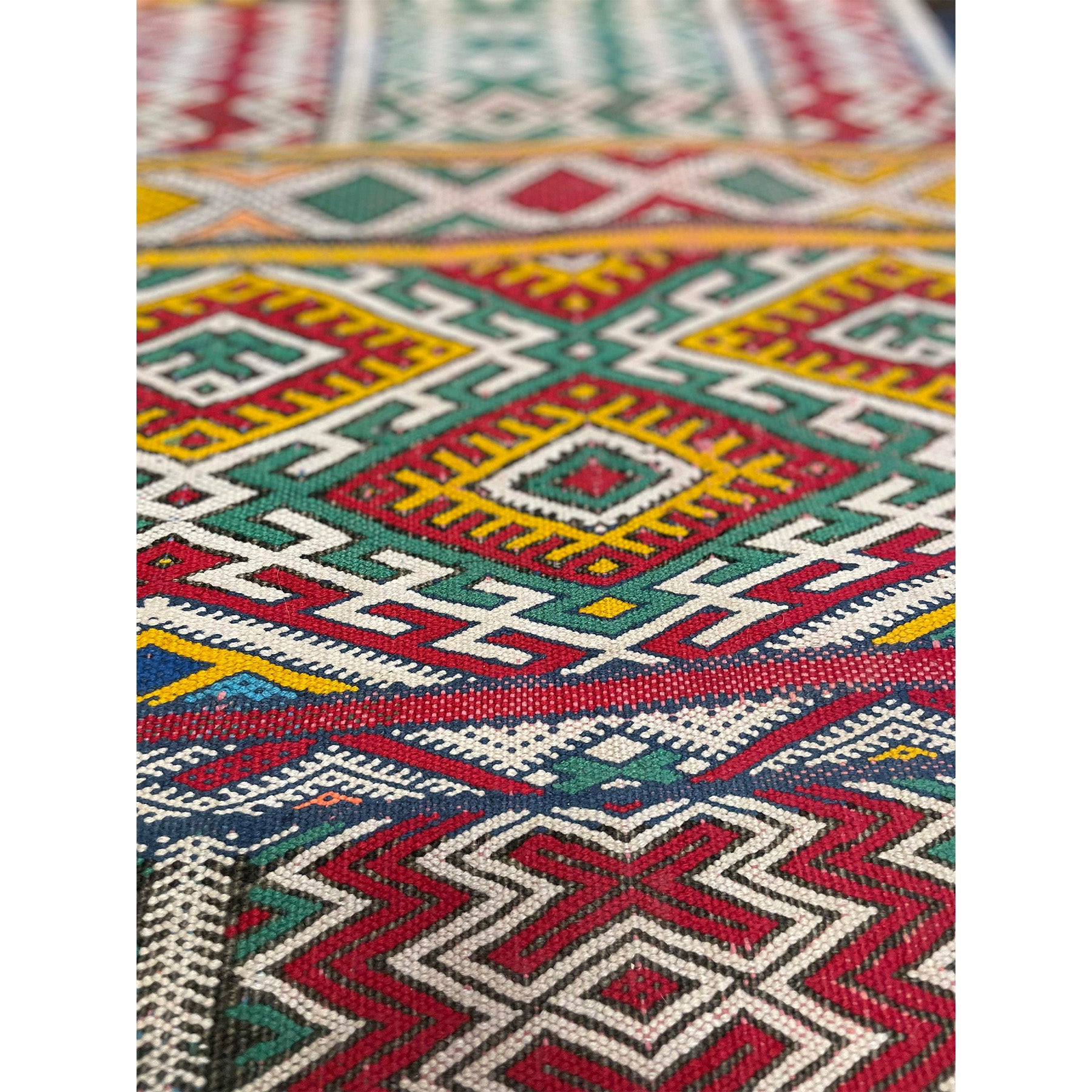 Red, yellow, and green Moroccan flatweave rug - Kantara | Moroccan Rugs