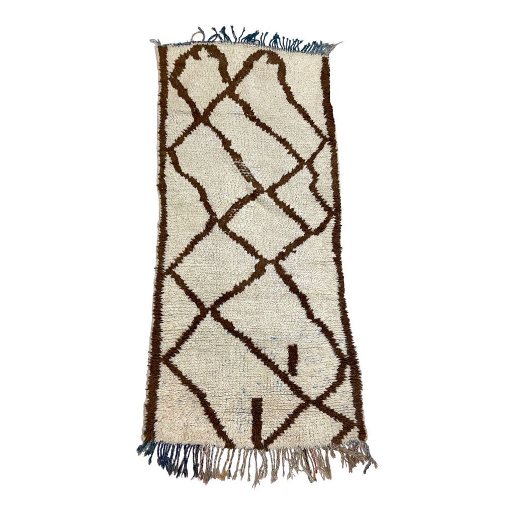 Distorted Moroccan trellis rug with neutral coloring - Kantara | Moroccan Rugs