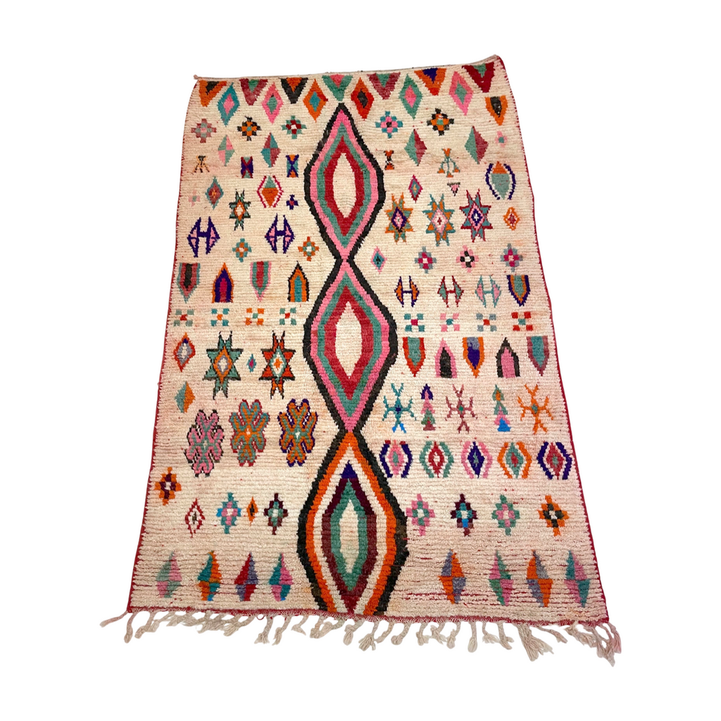 White Moroccan diamond rug with colorful details - Kantara | Moroccan Rugs