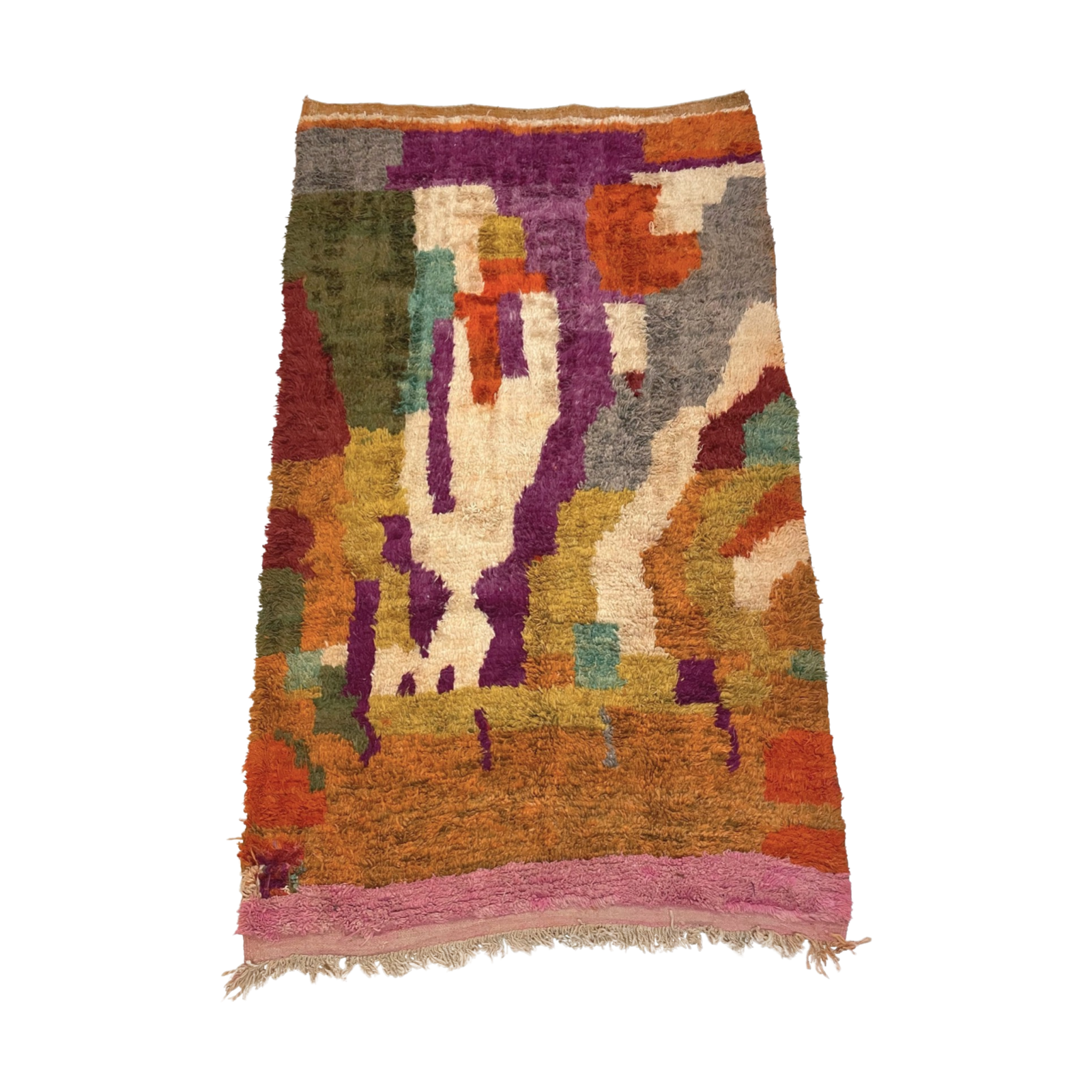 Art deco Moroccan area rug in mustard yellow and purple - Kantara | Moroccan Rugs