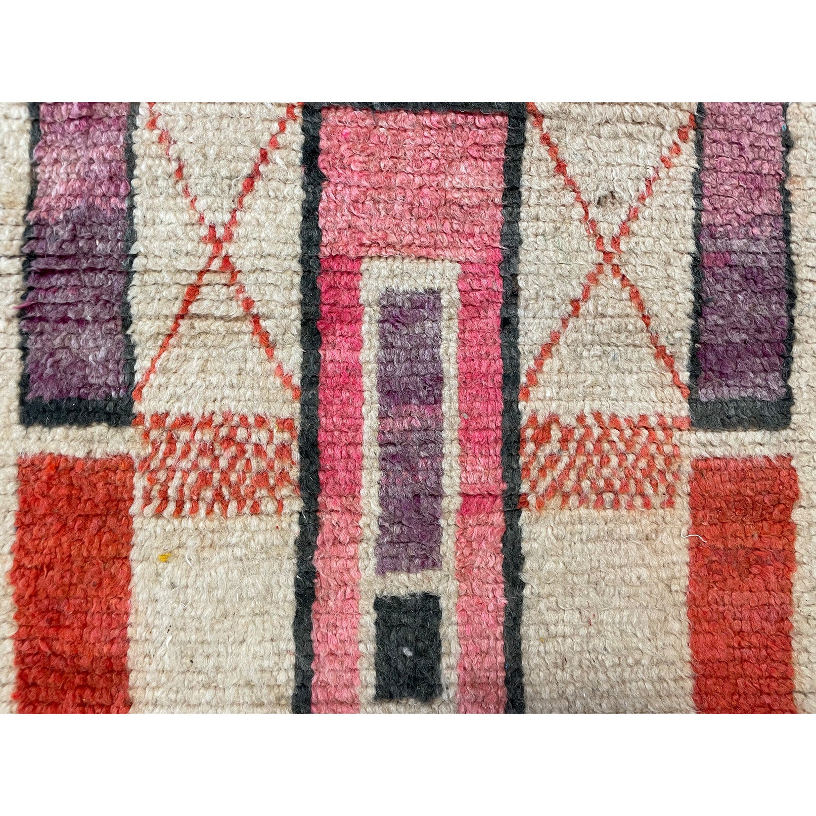 Art deco Moroccan rug in pink, purple, white, orange, and black - Kantara | Moroccan Rugs
