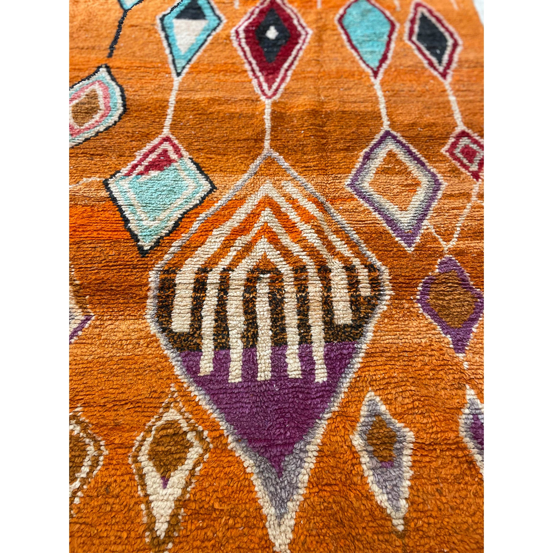 Colorful one-of-a-kind Moroccan diamond rug in orange - Kantara | Moroccan Rugs