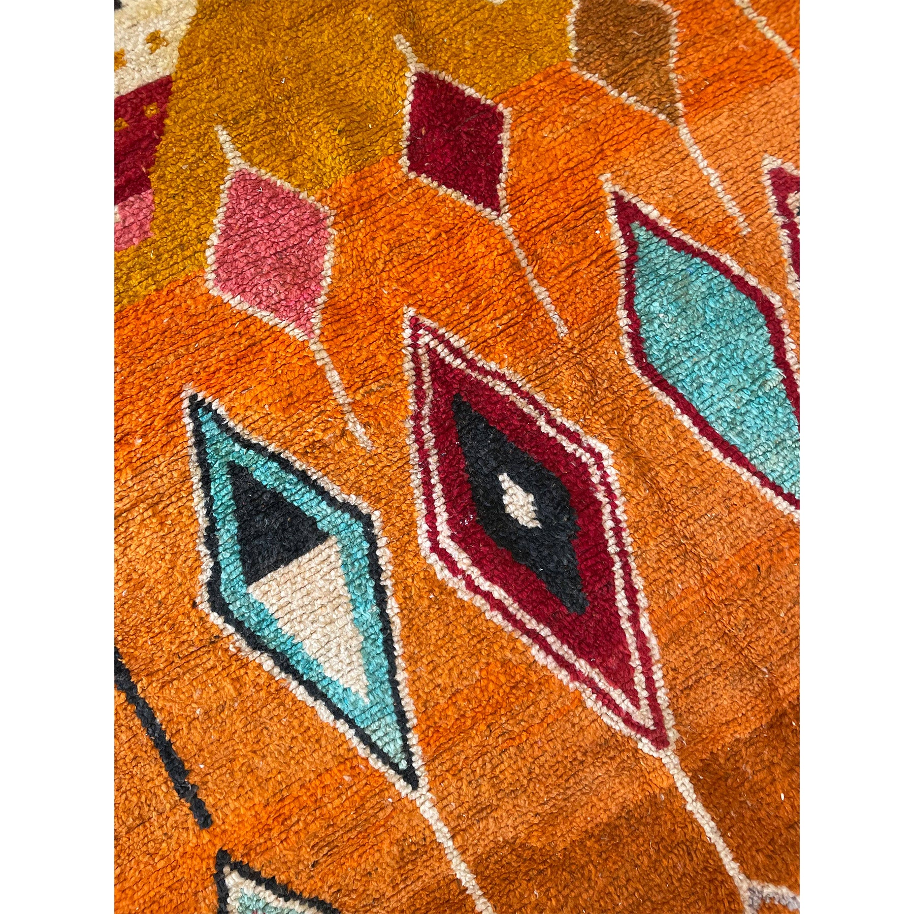 Boujaad Moroccan living room rug in orange - Kantara | Moroccan Rugs