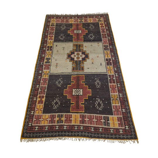 Moroccan Ait Ouaouzguite rug in brown, yellow, and red - Kantara | Moroccan Rugs