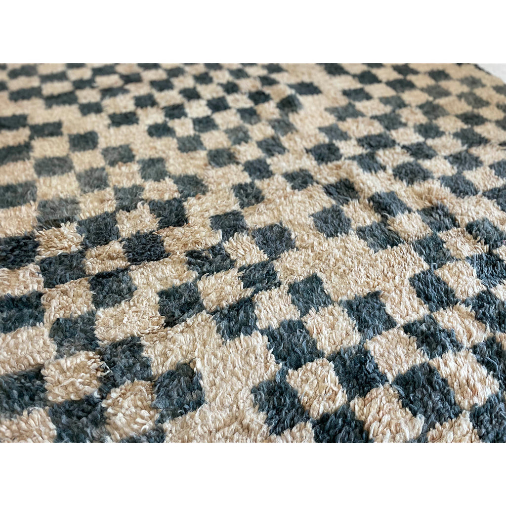 Classic checkerboard Moroccan rug in white and black - Kantara | Moroccan Rugs