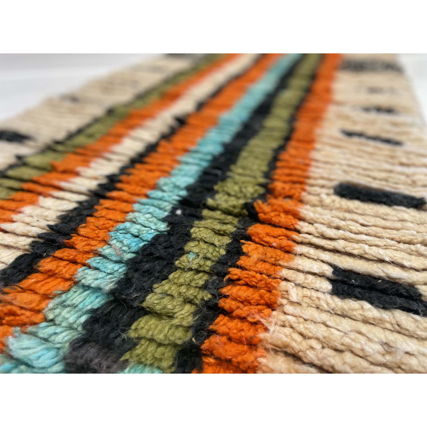 Orange, white, black, blue, and green Moroccan runner rug - Kantara | Moroccan Rugs