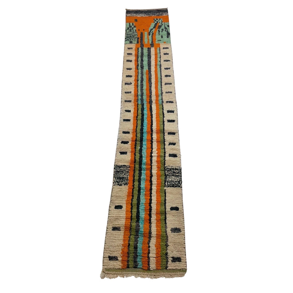 Contemporary orange and white long Moroccan runner rug - Kantara | Moroccan Rugs