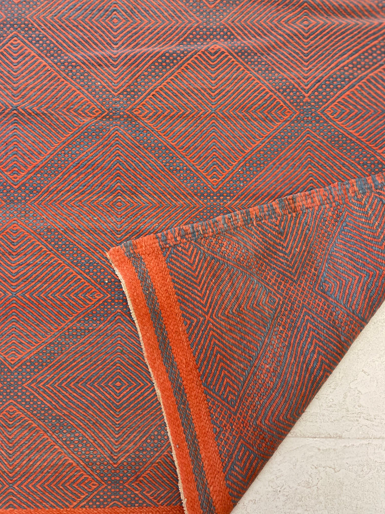 Double-sided Moroccan Zanafi flatweave rug in pink and denim blue  | Kantara: Moroccan Rugs in Los Angeles