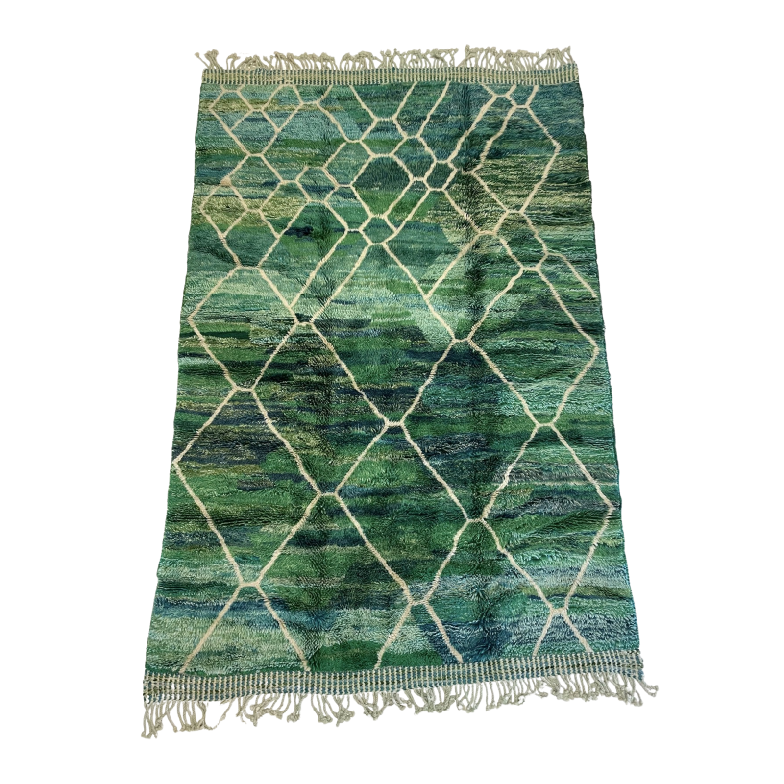 large sized Green Beni Ourain traditional style rug with colorful ombre background | Kantara Moroccan Rugs in Los Angeles at The Rug Shop