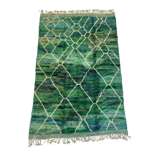 large sized Green Beni Ourain traditional style rug with colorful ombre background | Kantara Moroccan Rugs in Los Angeles at The Rug Shop
