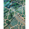 Traditional Moroccan 5x8 large sized Moroccan rug with corner flipped up and woven border detail with fringe  | Kantara Moroccan Rugs in Los Angeles at The Rug Shop