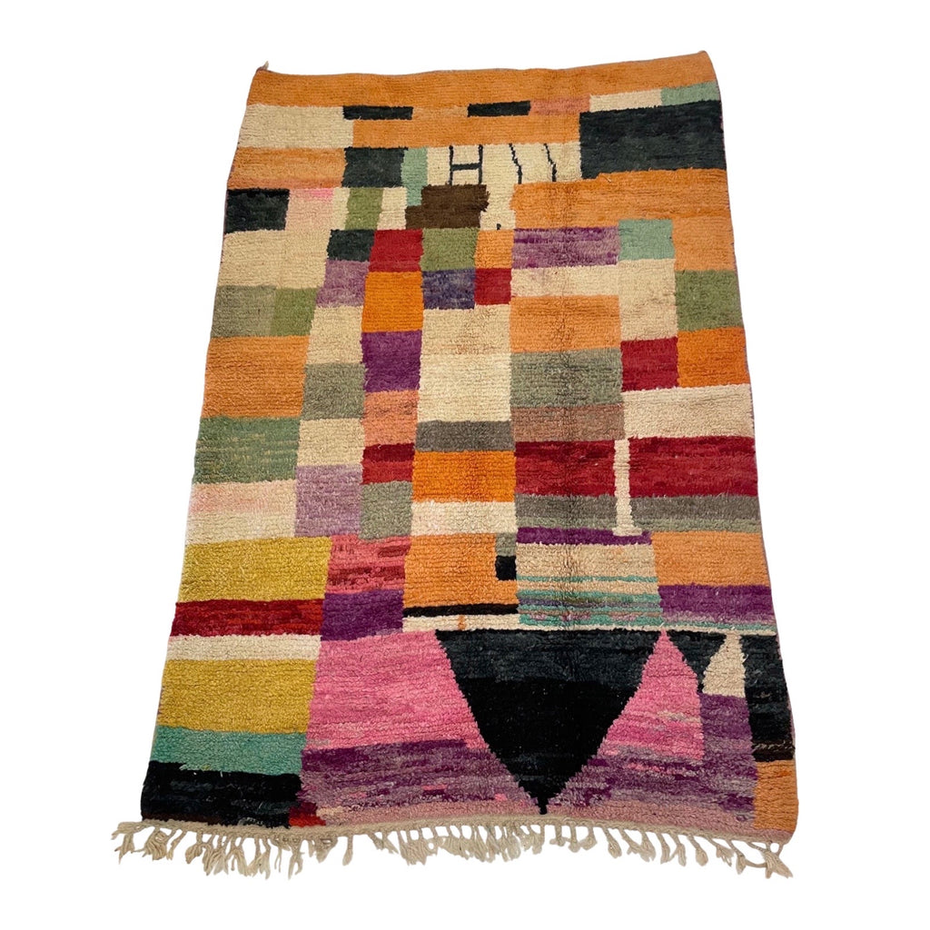 Colorful orange checker Moroccan area rug - Kantara | Moroccan Rugs