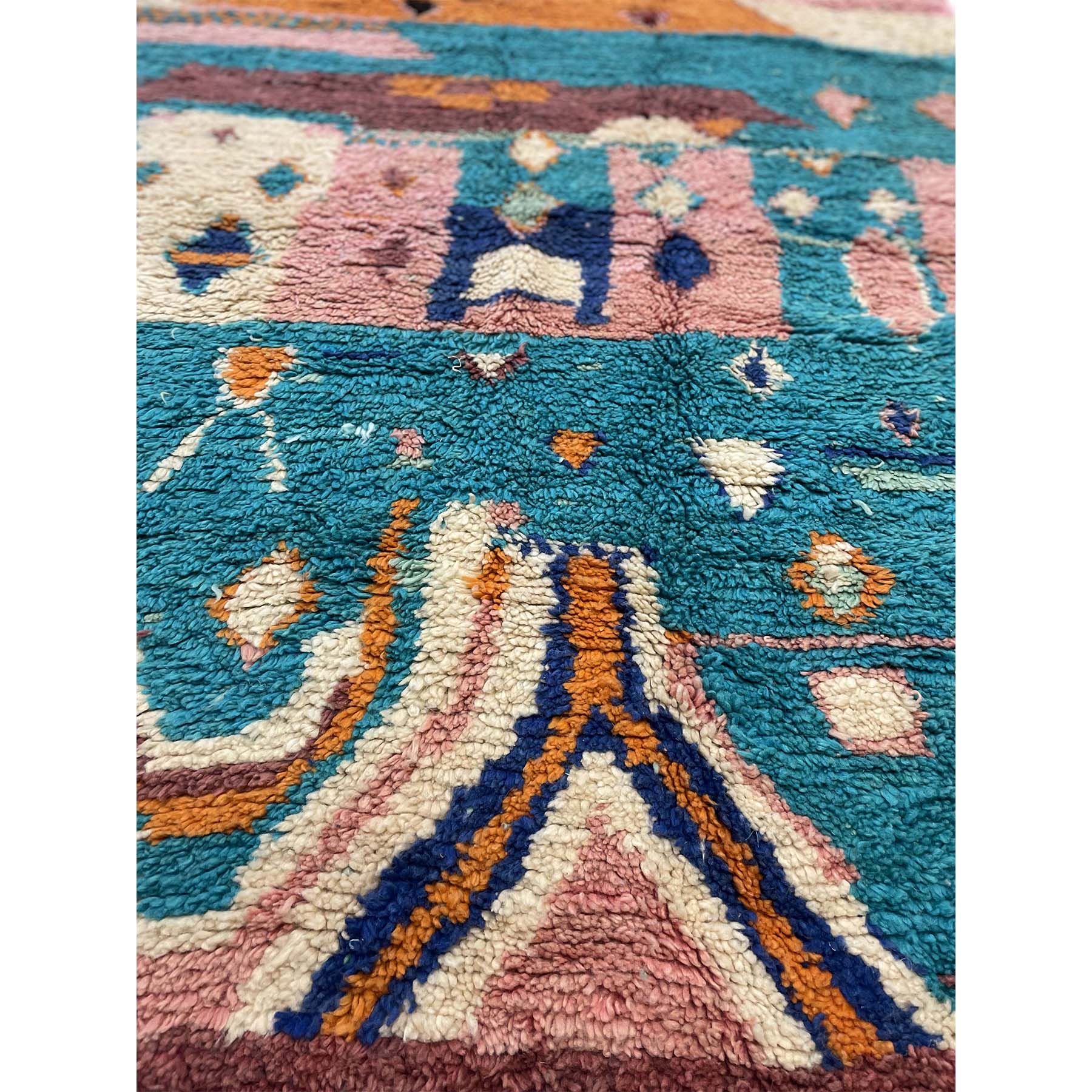 Blue, orange, and pink Moroccan area rug - Kantara | Moroccan Rugs