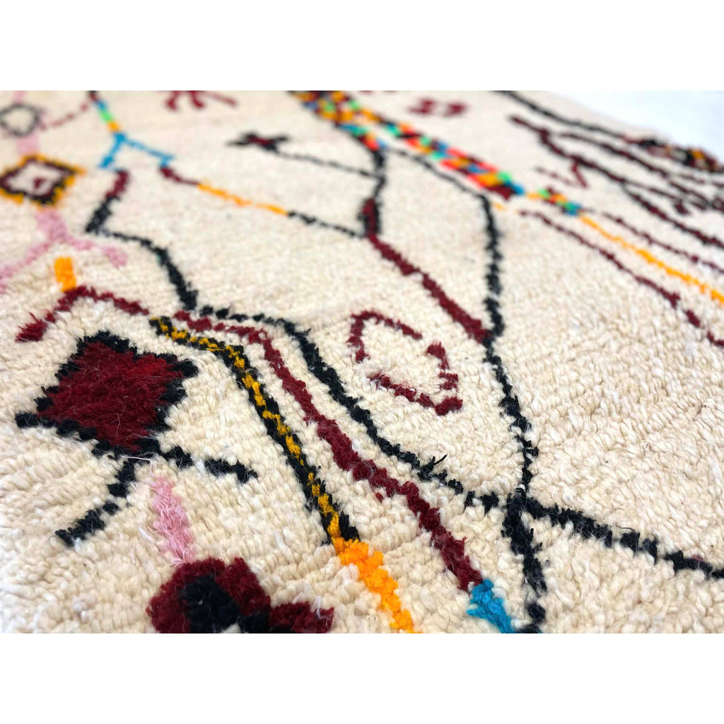 White Moroccan area rug with colorful abstract pattern - Kantara | Moroccan Rugs