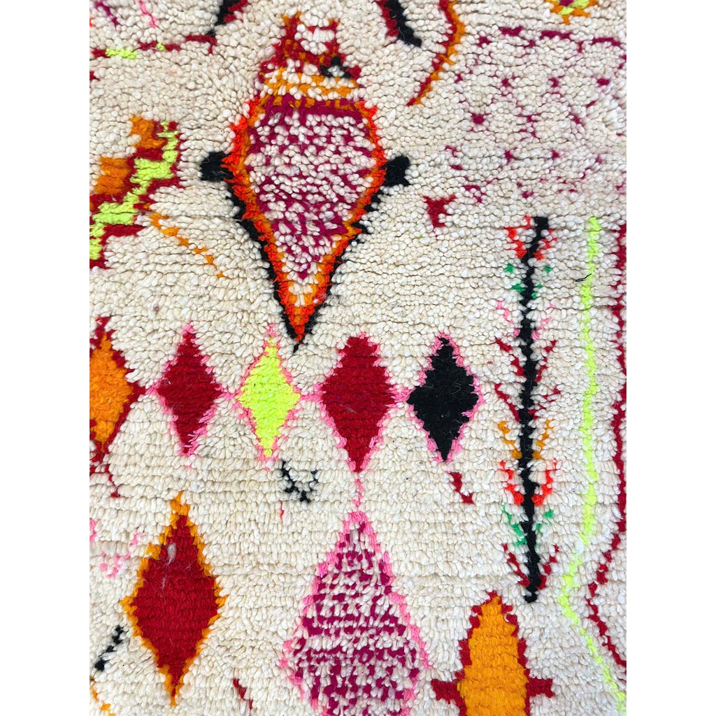 Handwoven plush white Moroccan rug with colorful pattern - Kantara | Moroccan Rugs